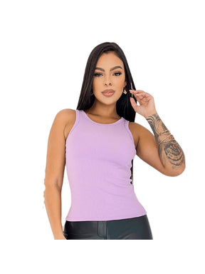 Regata Feminina Blusa em Ribana Moda Candy Blogueira