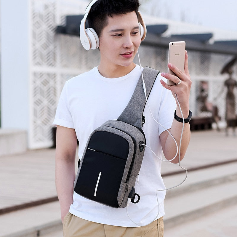 Mochila Transversal Shoulder Bag Carregamento USB