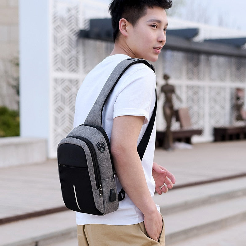 Mochila Transversal Shoulder Bag Carregamento USB