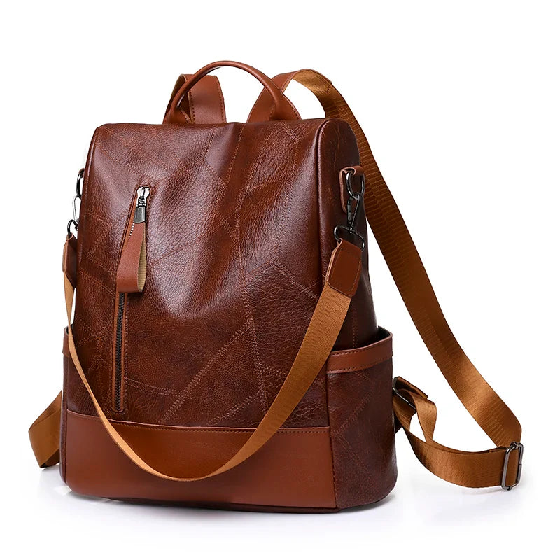 Mochila Feminina Antifurto de Couro  Letícia