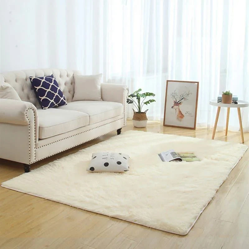 Tapete Felpudo Off White Antiderrapante para Sala e Quarto