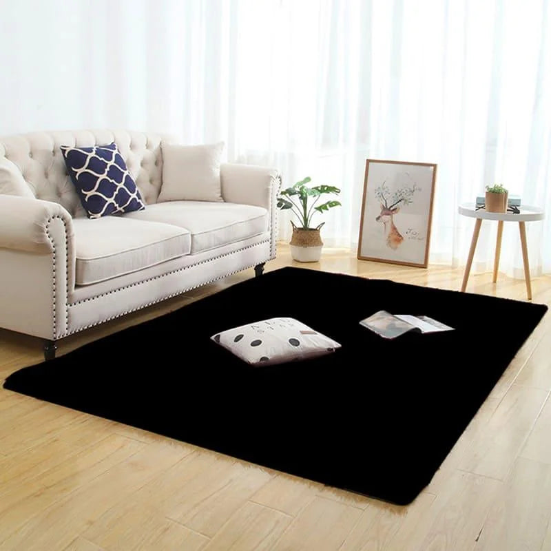 Tapete Felpudo Preto Antiderrapante para Sala e Quarto