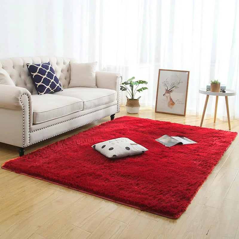 Tapete Felpudo Vermelho Antiderrapante para Sala e Quarto