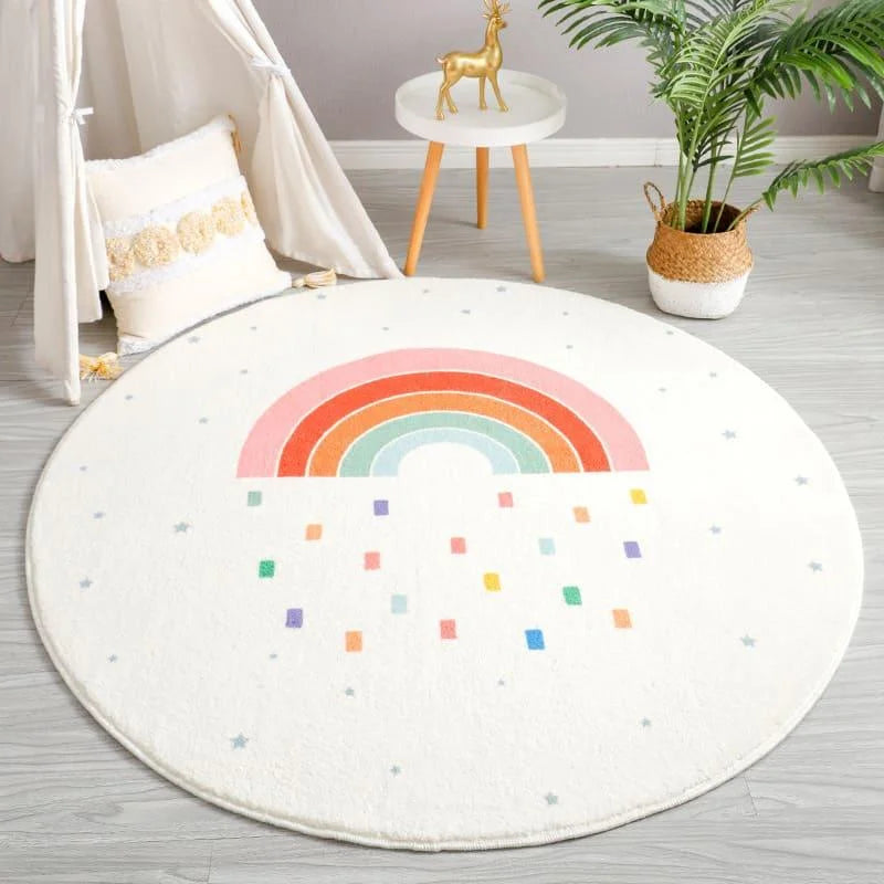 Tapete Infantil Redondo Arco-íris Antiderrapante para Quarto de Criança