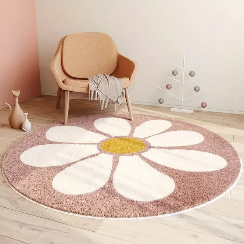 Tapete Infantil Redondo Flor Antiderrapante para Quarto de Criança