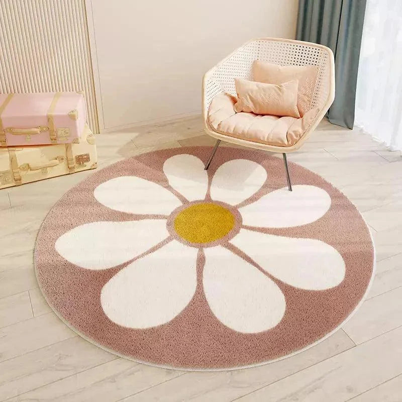 Tapete Infantil Redondo Flor Antiderrapante para Quarto de Criança