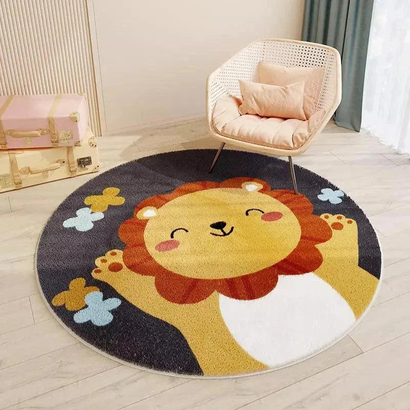 LANÇAMENTO - Tapete Infantil Redondo Happy Lion Antiderrapante para Quarto de Criança