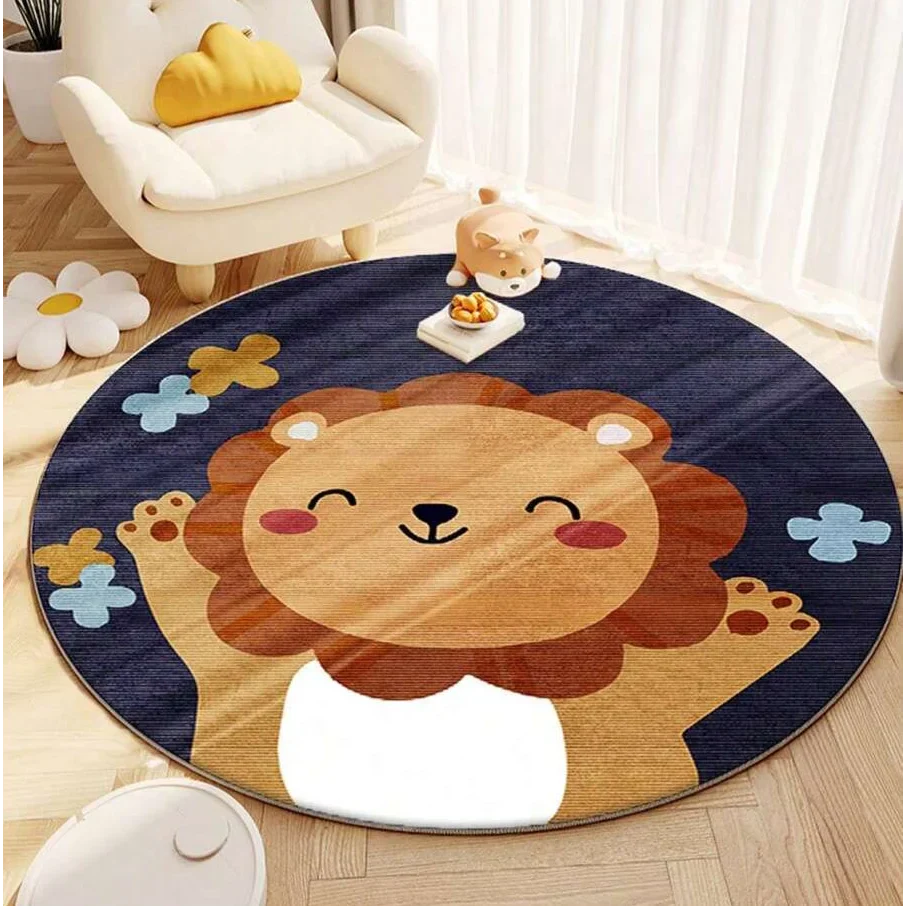 LANÇAMENTO - Tapete Infantil Redondo Happy Lion Antiderrapante para Quarto de Criança