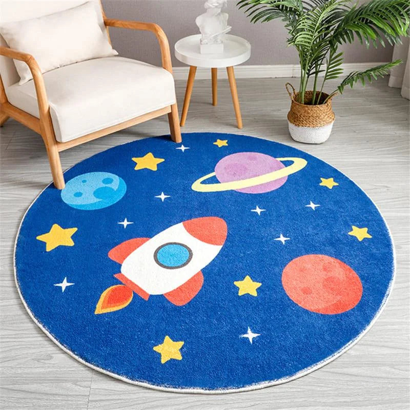 Tapete Infantil Redondo Planet Antiderrapante para Quarto de Criança